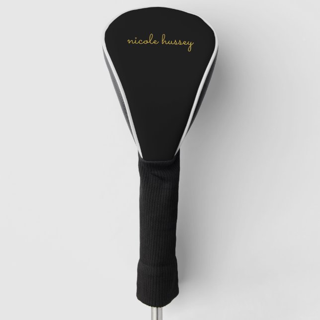 Black and Gold Script  | Stylish Monogram Modern Golf Headcover (Vorderseite)