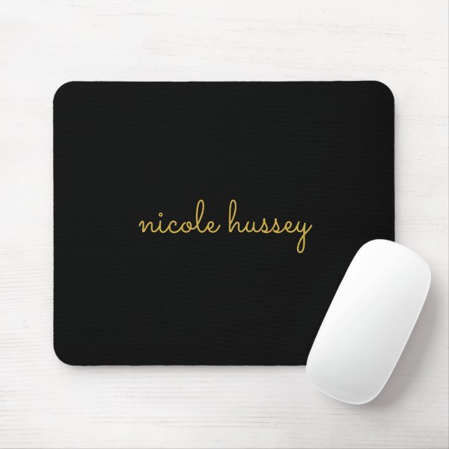 Black and Gold Script  | Stylish Monogram Modern Mousepad (Mit Mouse)