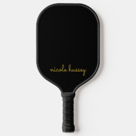 Black and Gold Script  | Stylish Monogram Modern Pickleball Schläger