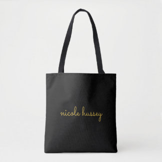 Black and Gold Script | Stylish Monogram Modern Tasche