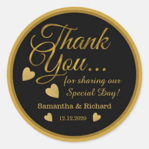 Black and Gold Script Vielen Dank Gastgeschenk Hoc Runder Aufkleber
