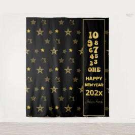 Black and Gold Silvester Countdown-Party Wandteppich