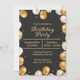 Black and Gold Simple Birthday Party Card Einladung
