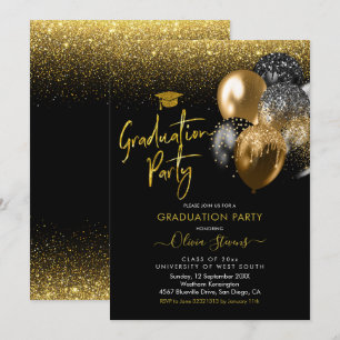 Black and Gold Sparkling Graduing Party Einladung
