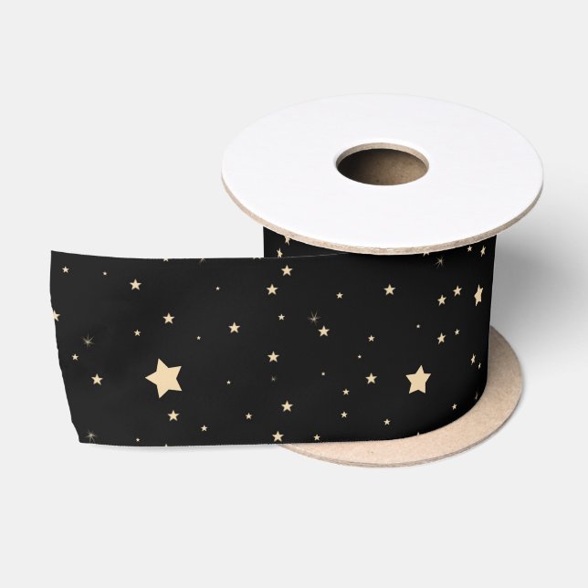 Black and Gold Starry Night Pattern Weihnachten Satinband (Spule)