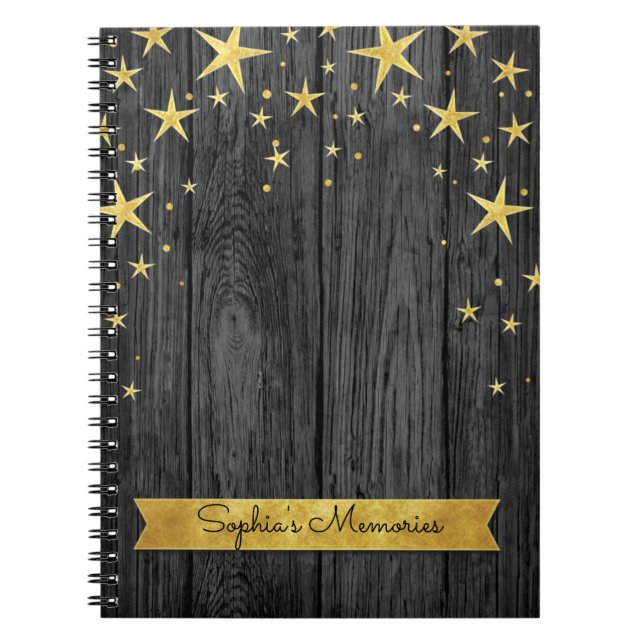Black and Gold Stars Elegante Erinnerungen buchen Notizblock (Vorderseite)