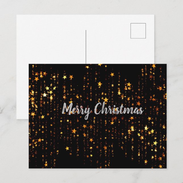 Black and Gold Stars Frohe Weihnachten Postkarte (Vorne/Hinten)