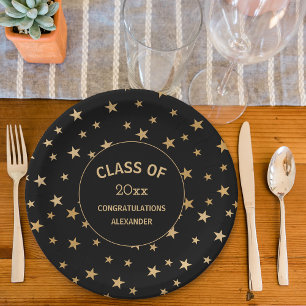 Black and Gold Stars Graduiertenparty Pappteller