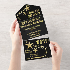 Black and Gold Stars jubeln bis 30 Jahre Geburtsta All In One Einladung