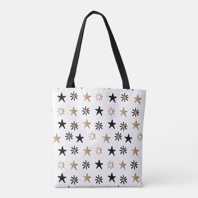 Black and Gold Stars Moderne Trendy Boho Tote Bag Tasche (Rückseite)