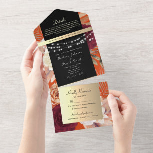 Black and Gold String Lights Hochzeit All In One Einladung
