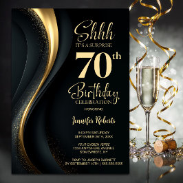 Black and Gold Surprise 70th Birthday Party Einladung