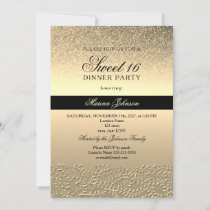 Black and Gold Sweet 16 Invitation