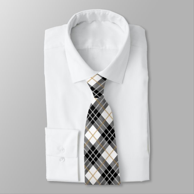 Black and Gold Tartan Kariert Neck Tie Krawatte (Gebunden)