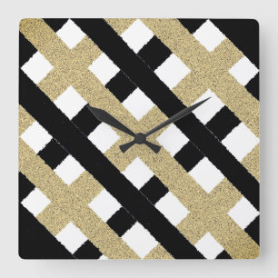 Black and Gold Torn Paper Strip Quadratische Wanduhr
