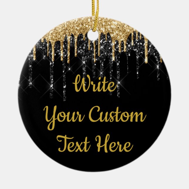 Black and Gold Tropfen Glitzer Jubiläum Geschenk Keramik Ornament (Vorne)