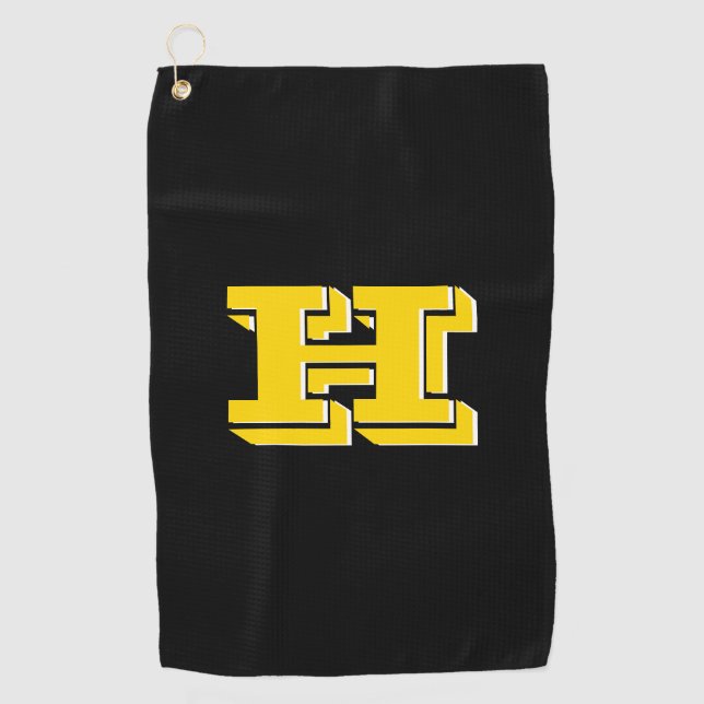 Black and Gold Varsity Letter Golf Towel Golfhandtuch (Vorderseite)