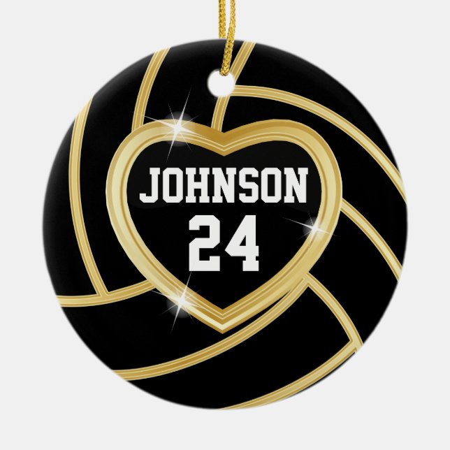 Black and Gold Volleyball Keramik Ornament (Vorne)