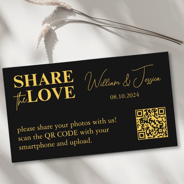 Black and Gold Wedding Album Foto Sharing QR Code Begleitkarte (Von Creator hochgeladen)