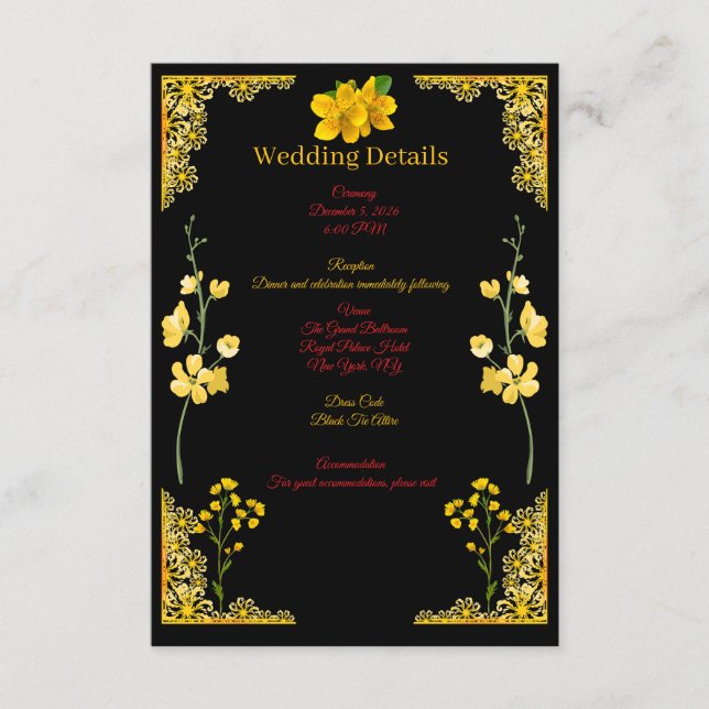 Black and Gold Wedding Enclosure Card Begleitkarte (Vorderseite)