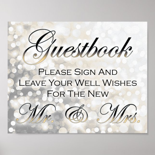 Black and Gold Wedding Gästebuchunterschrift Poster (Vorne)