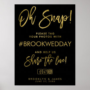 Black And Gold Wedding Hashtag Sign Poster