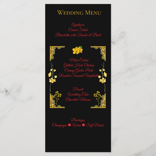 Black and Gold Wedding Menu Card (Devant)