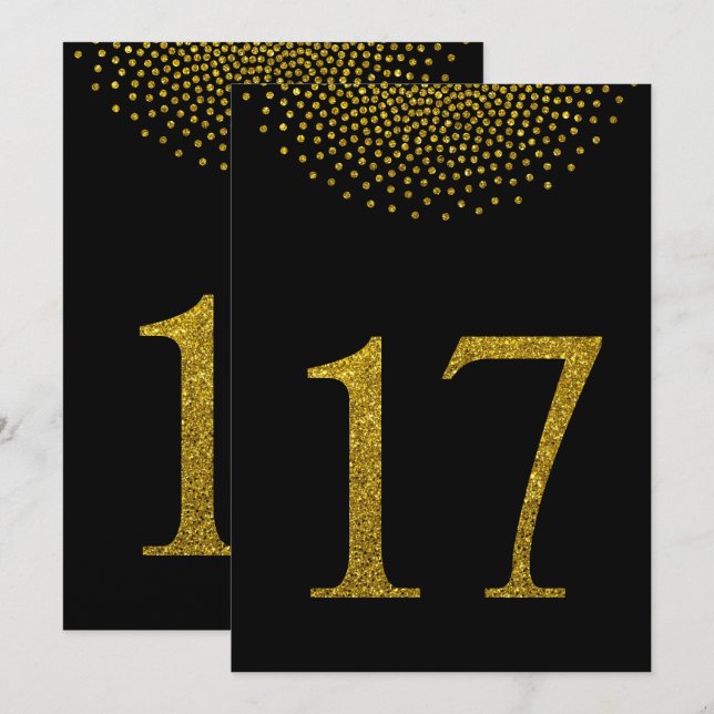 Black and Gold Wedding Party Tischnummern (Vorne/Hinten)