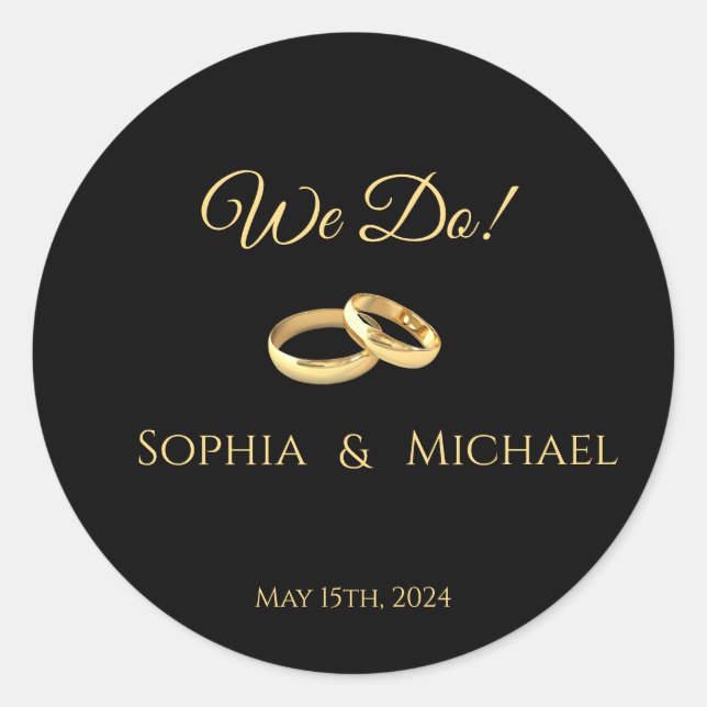 Black and Gold Wedding-Rings- Runder Aufkleber (Vorderseite)
