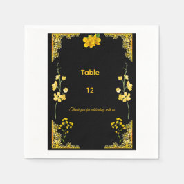 Black and Gold Wedding Table Number Serviette