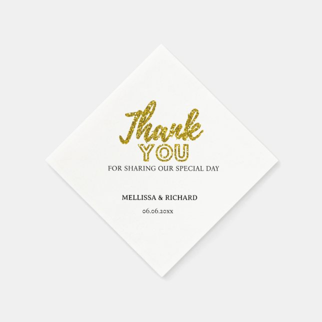 Black and Gold Wedding Vielen Dank Personalisiert Serviette (Ecke)