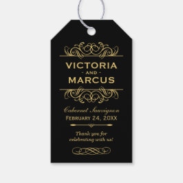 Black and Gold Wedding Wine Bottle Monogram Geschenkanhänger