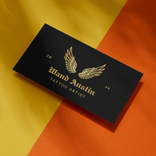 Black and Gold Wings Tattoo Artist Visitenkarte