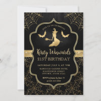 Black and Gold Witch and Bats Damask 21. Geburtsta