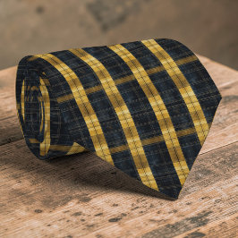 Black and Gold/Yellow Plaid Pattern Necktie Tie Krawatte