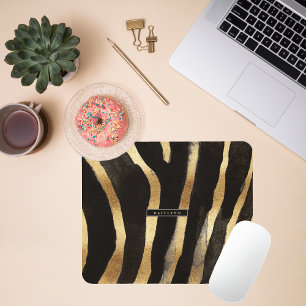 Black and Gold Zebra Print   Monogramm Mousepad