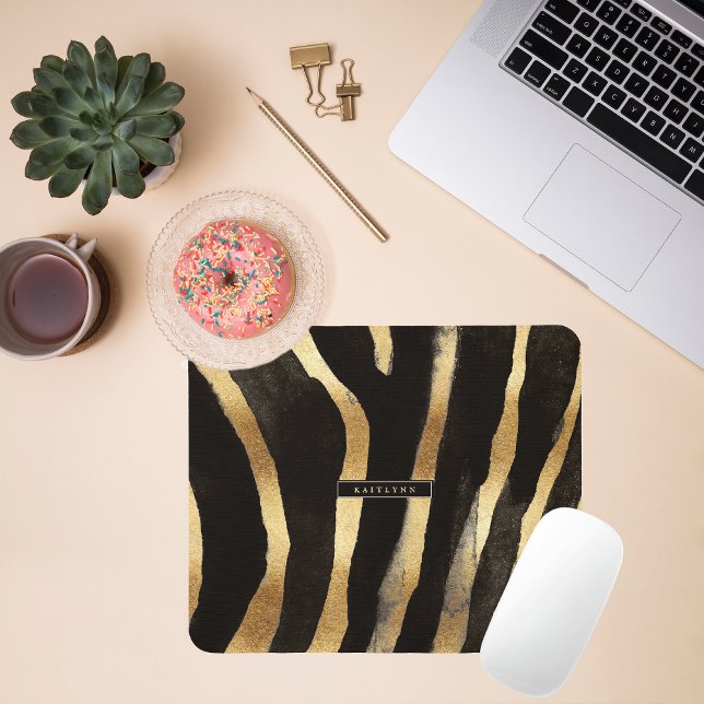 Black and Gold Zebra Print | Monogramm Mousepad (Von Creator hochgeladen)