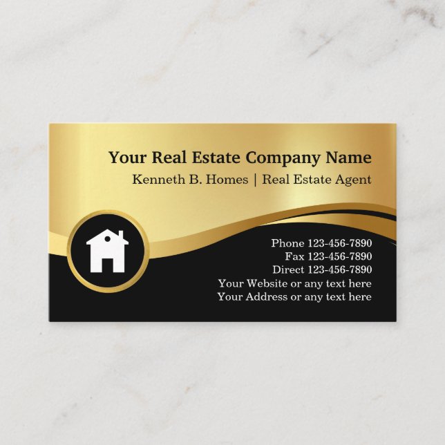 Black and Golden Real Anwesen Business Cards Visitenkarte (Vorderseite)