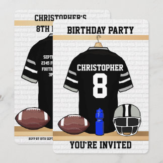 Black and Gray Football Jersey Geburtstagsparty Einladung