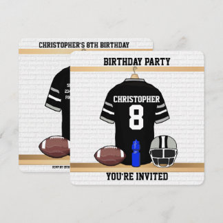 Black and Gray Football Jersey Geburtstagsparty Einladung