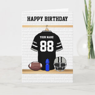 Black and Gray Football Jersey Happy Birthday Karte