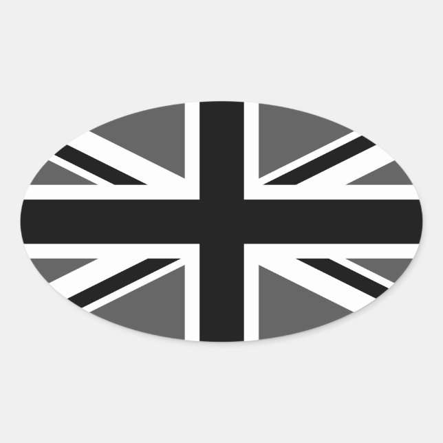 Black and Grey Union Jack Ovaler Aufkleber (Vorderseite)
