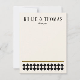 Black and Ivory Checkerboard Art Deco Wedding Dankeskarte