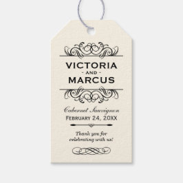Black and Ivory Wedy Wine Bottle Monogram Geschenkanhänger