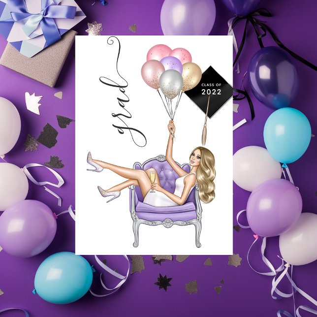 Black and Lila Blonde Balloon Girl Abschluss Einladung (Von Creator hochgeladen)