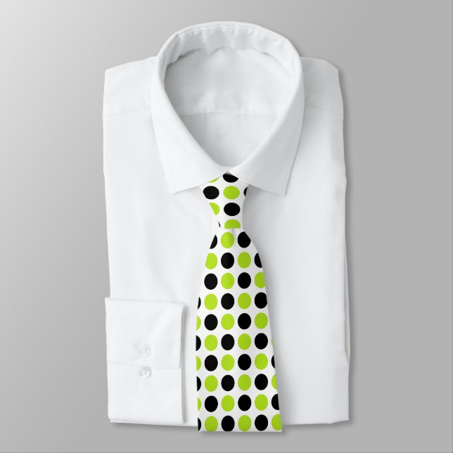 Black and Lime Green Polka Dots Krawatte (Gebunden)