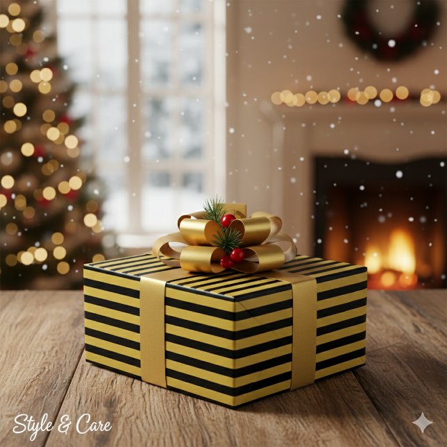 Black And Metallic Gold Stripe Pattern Premium Geschenkpapier (Black And Metallic Gold Stripe Pattern Premium Wrapping Paper)