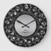 Black And Metallic Silver Gray Floral Design