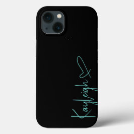 Black and Mint Vert Script Name & Heft Phone Case