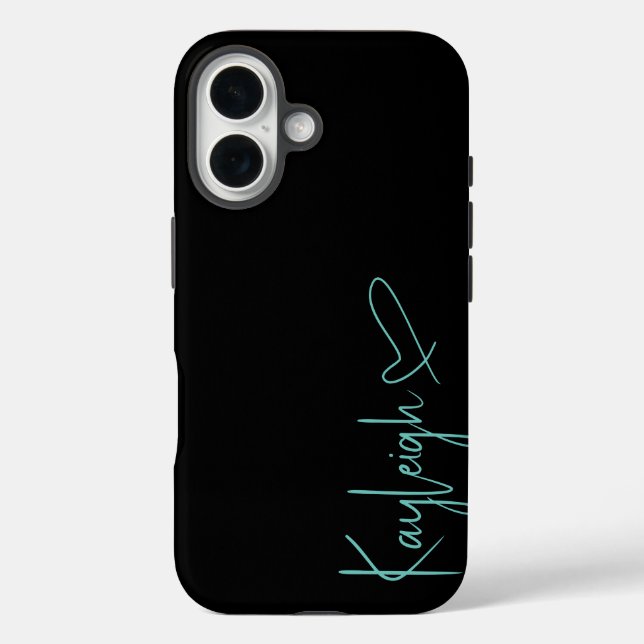Black and Mint Vert Script Name & Heft Phone Case (Rückseite)